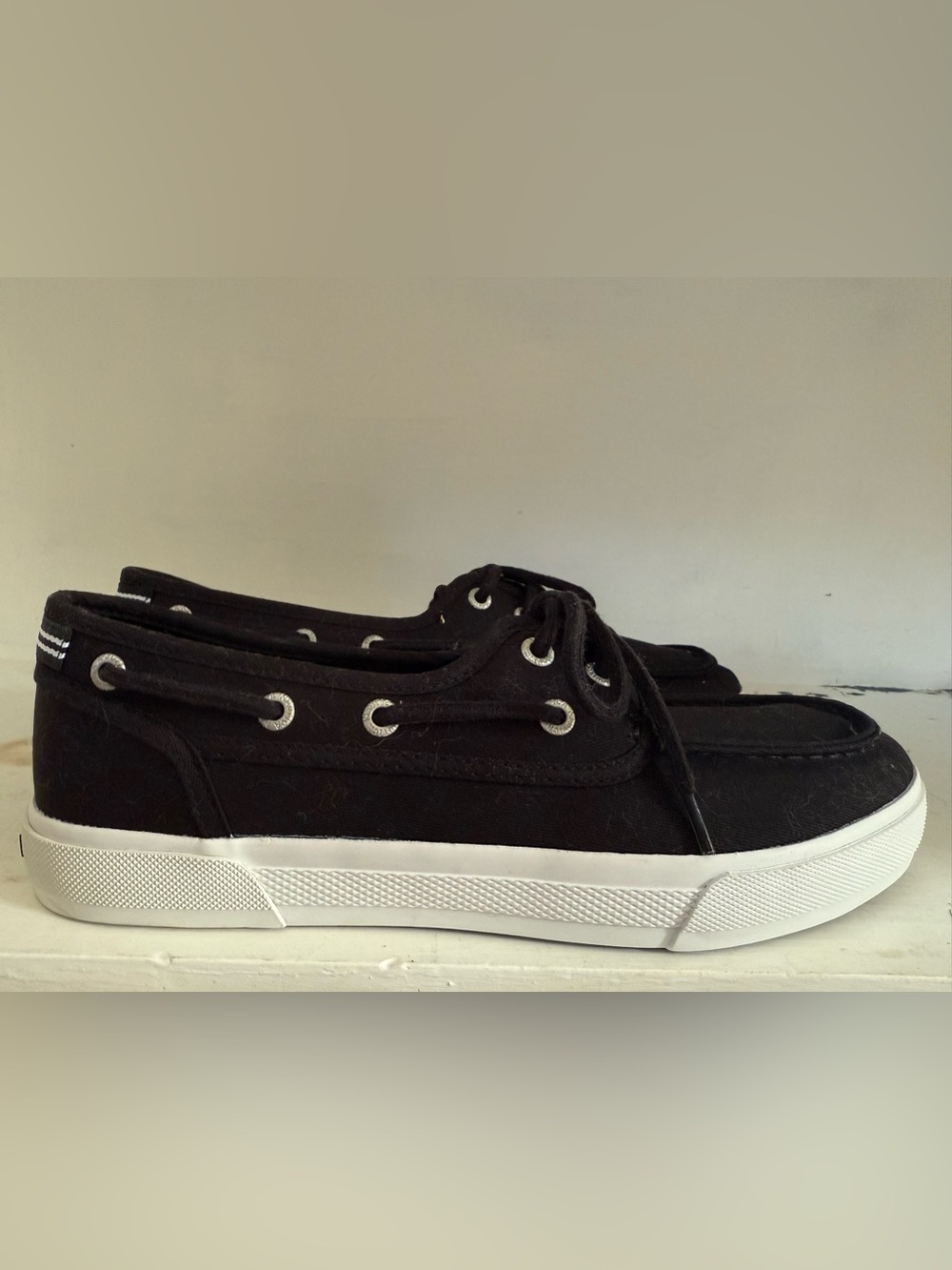 Nautica Black Canvas Boat Shoe with White Sole